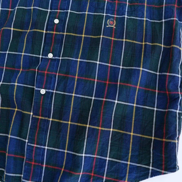 VTG 90'S Tommy Hilfiger Blue And Green Cross Pattern Cotton Button Down Shirt XL - Picture 6 of 10